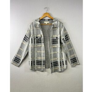BY DESIGN Plaid Knit Shacket Jacket Women Medium Long Sleeve Button‎ Front